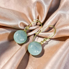 Load image into Gallery viewer, 14k Yellow Gold Sparkling Diamond &amp; 10mm Aquamarine Hook Earrings