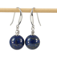 Load image into Gallery viewer, 14k White Gold Sparkling Diamond &amp; Blue Lapis Lazuli Hook Earrings