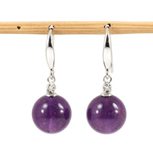 Load image into Gallery viewer, 14k White Gold Sparkling Diamond &amp; Genuine Purple Amethyst Hook Earrings