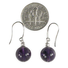Load image into Gallery viewer, 14k White Gold Sparkling Diamond &amp; Genuine Purple Amethyst Hook Earrings