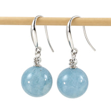 Load image into Gallery viewer, 14k White Gold Sparkling Diamond &amp; Aquamarine Hook Earrings