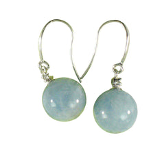 Load image into Gallery viewer, 14k White Gold Sparkling Diamond &amp; Aquamarine Hook Earrings