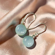 Load image into Gallery viewer, 14k White Gold Sparkling Diamond &amp; Aquamarine Hook Earrings