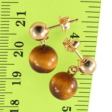 Load image into Gallery viewer, Gemstone Brown Tiger-Eye Dangle Stud Earrings; 14k Yellow Solid Gold