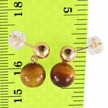 Load image into Gallery viewer, Gemstone Brown Tiger-Eye Dangle Stud Earrings; 14k Yellow Solid Gold