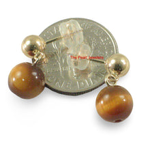 Load image into Gallery viewer, Gemstone Brown Tiger-Eye Dangle Stud Earrings; 14k Yellow Solid Gold