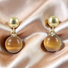 Load image into Gallery viewer, Gemstone Brown Tiger-Eye Dangle Stud Earrings; 14k Yellow Solid Gold