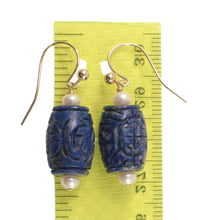 Load image into Gallery viewer, 14kt Solid Yellow Gold Fish Hook Genuine Blue Lapis &amp; Pearl Earrings