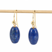Load image into Gallery viewer, 14kt Solid Yellow Gold Fish Hook Earrings Natural Gemstone Blue Lapis