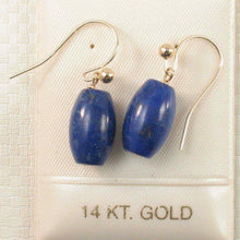 Load image into Gallery viewer, 14kt Solid Yellow Gold Fish Hook Earrings Natural Gemstone Blue Lapis