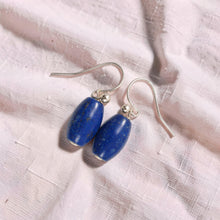 Load image into Gallery viewer, 14kt Solid Yellow Gold Fish Hook Earrings Natural Gemstone Blue Lapis