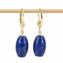 Load image into Gallery viewer, 14kt Solid Yellow Gold Leverback Natural Gemstone Blue Lapis Earrings