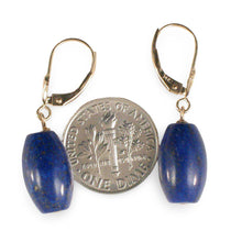 Load image into Gallery viewer, 14kt Solid Yellow Gold Leverback Natural Gemstone Blue Lapis Earrings