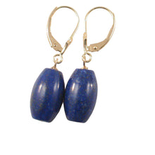 Load image into Gallery viewer, 14kt Solid Yellow Gold Leverback Natural Gemstone Blue Lapis Earrings