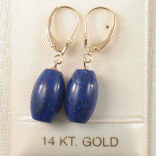 Load image into Gallery viewer, 14kt Solid Yellow Gold Leverback Natural Gemstone Blue Lapis Earrings