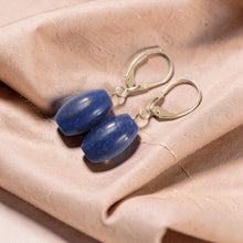 Load image into Gallery viewer, 14kt Solid Yellow Gold Leverback Natural Gemstone Blue Lapis Earrings