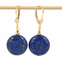 Load image into Gallery viewer, 14kt Solid Yellow Gold Leverback Natural Gemstone Blue Lapis Earrings