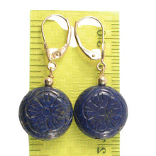 Load image into Gallery viewer, 14kt Solid Yellow Gold Leverback Natural Gemstone Blue Lapis Earrings