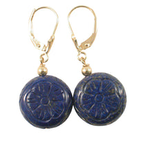 Load image into Gallery viewer, 14kt Solid Yellow Gold Leverback Natural Gemstone Blue Lapis Earrings