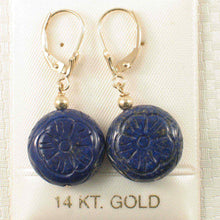 Load image into Gallery viewer, 14kt Solid Yellow Gold Leverback Natural Gemstone Blue Lapis Earrings