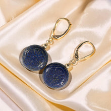 Load image into Gallery viewer, 14kt Solid Yellow Gold Leverback Natural Gemstone Blue Lapis Earrings