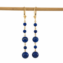 Load image into Gallery viewer, 14k Yellow Gold Lever Back Blue Lapis Lazuli Handcrafted Drop Earrings