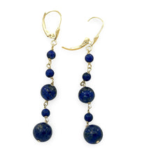 Load image into Gallery viewer, 14k Yellow Gold Lever Back Blue Lapis Lazuli Handcrafted Drop Earrings