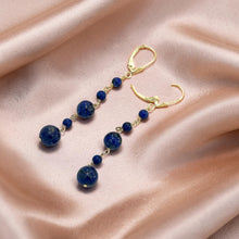 Load image into Gallery viewer, 14k Yellow Gold Lever Back Blue Lapis Lazuli Handcrafted Drop Earrings