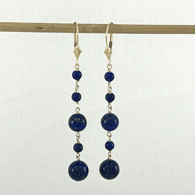 1301111 BLUE LAPIS LAZULI HANDCRAFTED 14K YELLOW GOLD LEVER BACK DROP EARRINGS