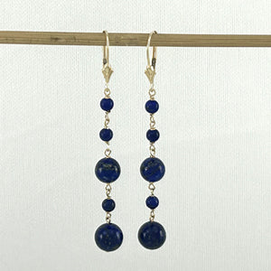 1301111 BLUE LAPIS LAZULI HANDCRAFTED 14K YELLOW GOLD LEVER BACK DROP EARRINGS