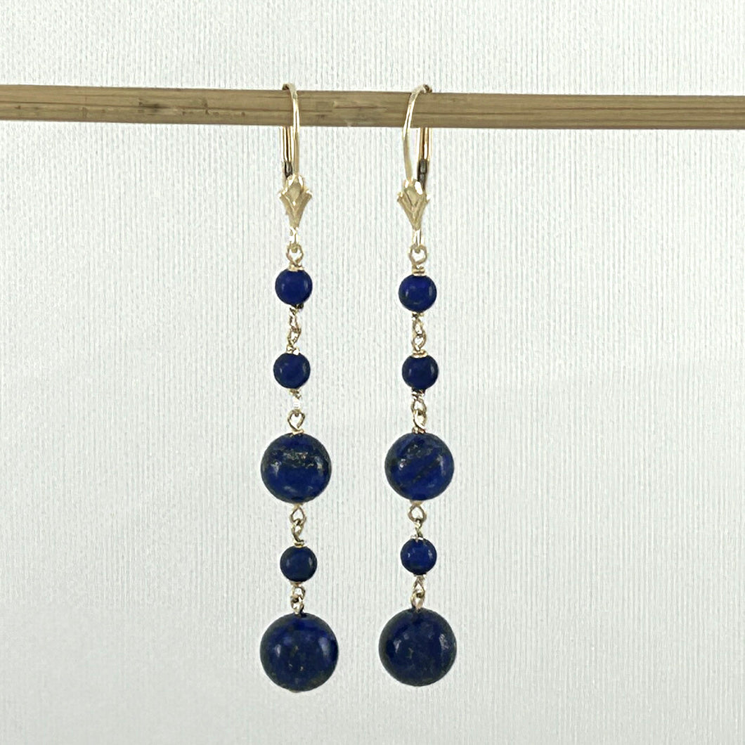 1301111 BLUE LAPIS LAZULI HANDCRAFTED 14K YELLOW GOLD LEVER BACK DROP EARRINGS