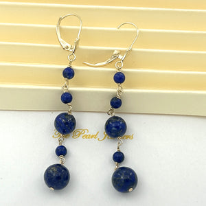 1301111 BLUE LAPIS LAZULI HANDCRAFTED 14K YELLOW GOLD LEVER BACK DROP EARRINGS