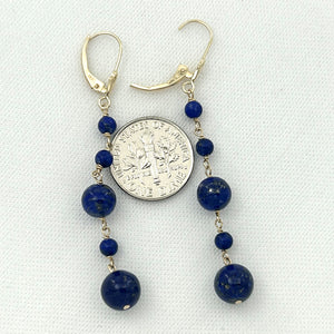 1301111 BLUE LAPIS LAZULI HANDCRAFTED 14K YELLOW GOLD LEVER BACK DROP EARRINGS