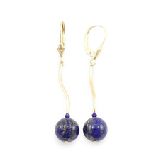 Load image into Gallery viewer, 14kt Yellow Gold Leverback Blue Lapis Lazuli Dangling Earrings
