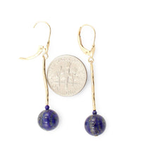 Load image into Gallery viewer, 14kt Yellow Gold Leverback Blue Lapis Lazuli Dangling Earrings
