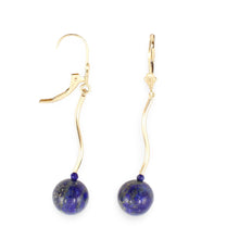 Load image into Gallery viewer, 14kt Yellow Gold Leverback Blue Lapis Lazuli Dangling Earrings