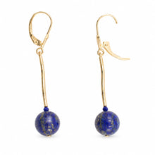 Load image into Gallery viewer, 14kt Yellow Gold Leverback Blue Lapis Lazuli Dangling Earrings