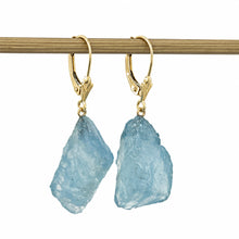 Load image into Gallery viewer, Baroque Rough Aquamarine 14k Yellow Solid Gold Leverback Earrings