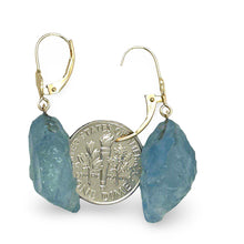 Load image into Gallery viewer, Baroque Rough Aquamarine 14k Yellow Solid Gold Leverback Earrings