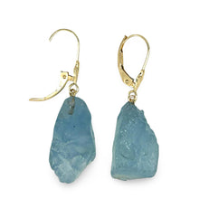 Load image into Gallery viewer, Baroque Rough Aquamarine 14k Yellow Solid Gold Leverback Earrings