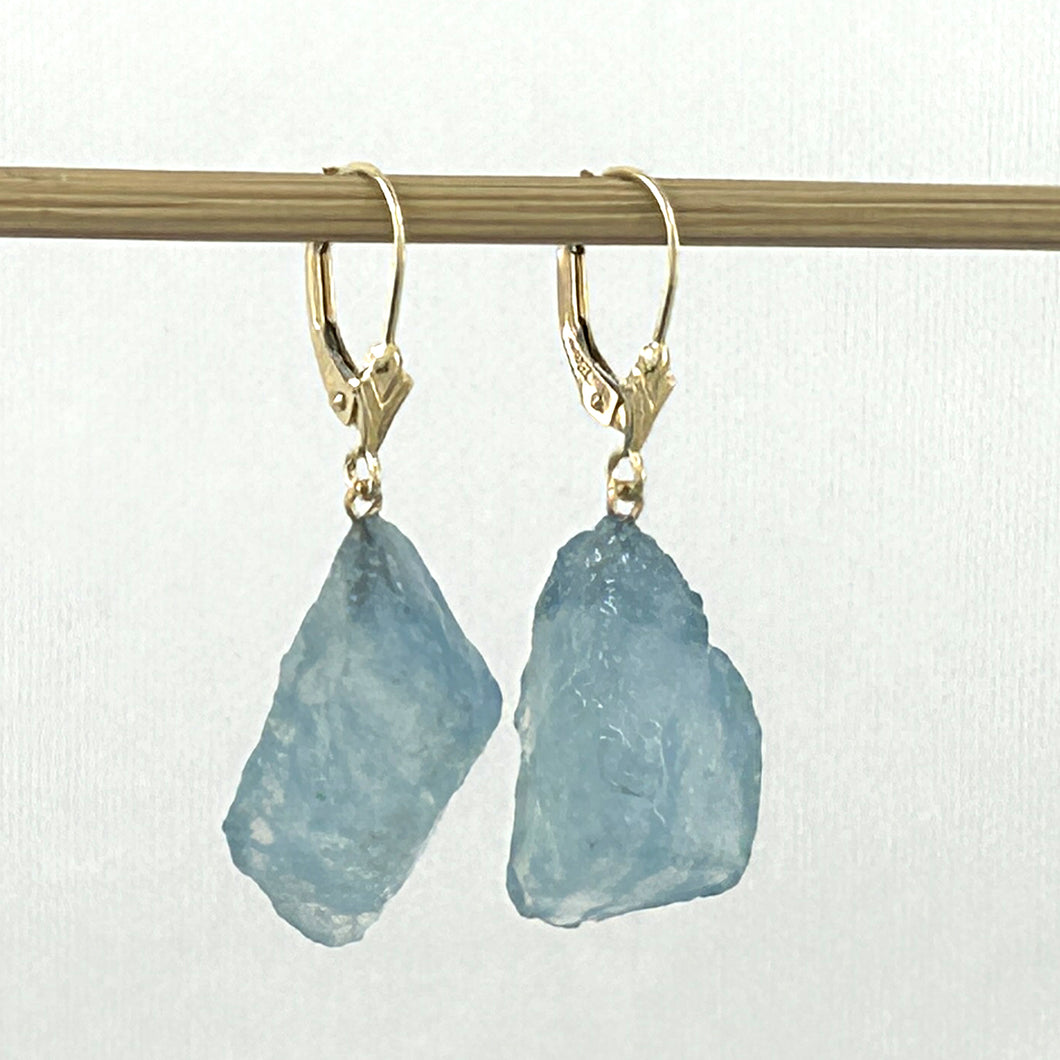 1301130B BAROQUE ROUGH AQUAMARINE 14K YELLOW GOLD LEVERBACK EARRINGS