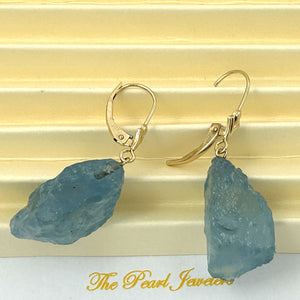 1301130B BAROQUE ROUGH AQUAMARINE 14K YELLOW GOLD LEVERBACK EARRINGS