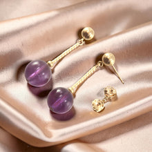Load image into Gallery viewer, Amethyst 14k Yellow Gold 4mm Ball Twist Tube Earrings