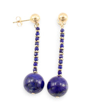 Load image into Gallery viewer, Blue Lapis Lazuli 14K Yellow Gold Dangling Earrings