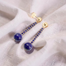 Load image into Gallery viewer, Blue Lapis Lazuli 14K Yellow Gold Dangling Earrings