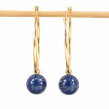 Load image into Gallery viewer, 14k Yellow Gold 25 X 1.25mm Hoop 8-8.5mm Blue Lapis Lazuli Dangle Earrings