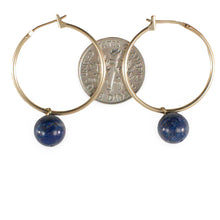Load image into Gallery viewer, 14k Yellow Gold 25 X 1.25mm Hoop 8-8.5mm Blue Lapis Lazuli Dangle Earrings