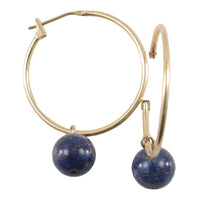 Load image into Gallery viewer, 14k Yellow Gold 25 X 1.25mm Hoop 8-8.5mm Blue Lapis Lazuli Dangle Earrings