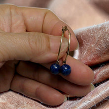 Load image into Gallery viewer, 14k Yellow Gold 25 X 1.25mm Hoop 8-8.5mm Blue Lapis Lazuli Dangle Earrings