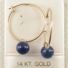 Load image into Gallery viewer, 14k Yellow Gold 25 X 1.25mm Hoop 8-8.5mm Blue Lapis Lazuli Dangle Earrings